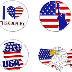 4 pcs USA Enamel Brooches Pins for Women Men Red White Blue USA American Flag